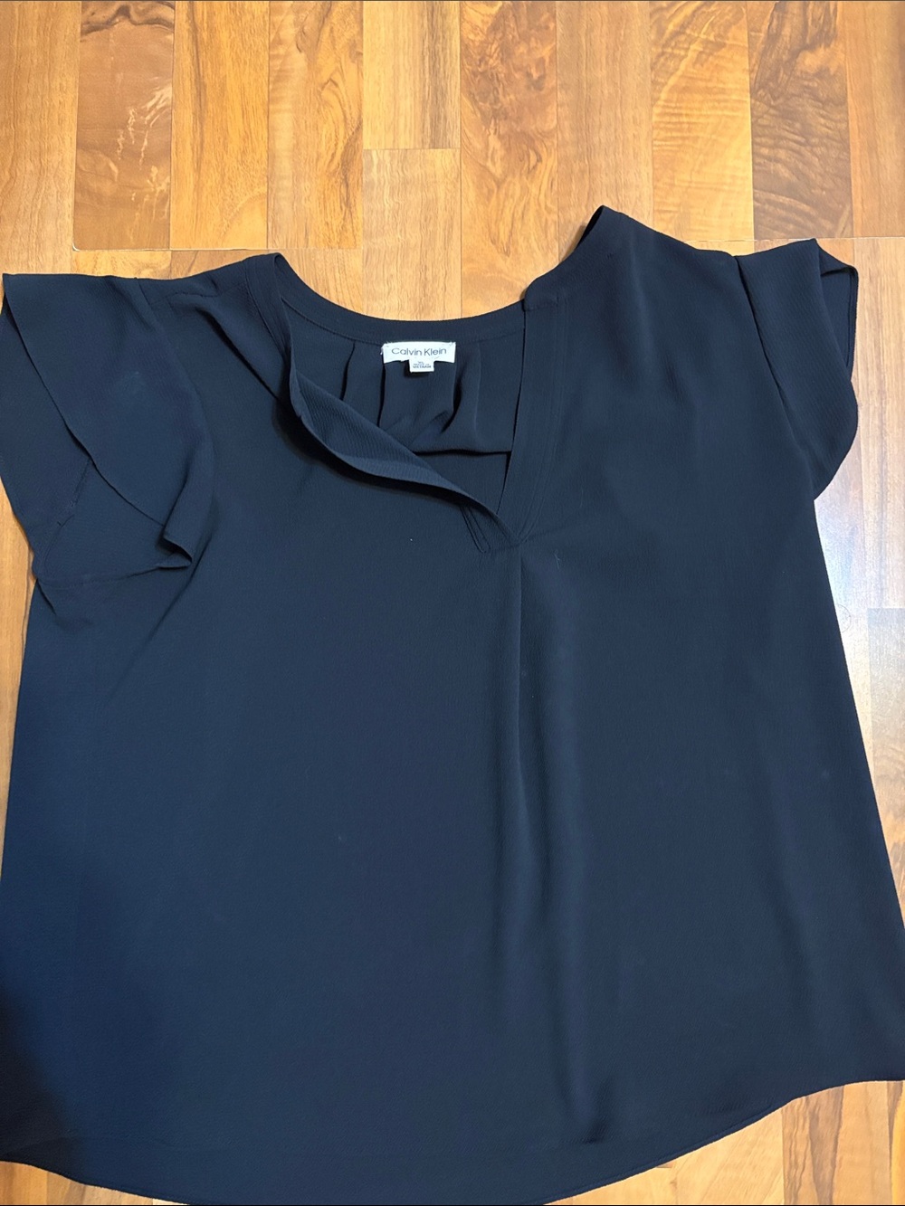 Calvin Klein Black V-Neck Flutter Sleeve Blouse